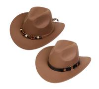 NiceYnn Classic Western Cowboy Hat Felt Wide Brim Cowgirl Hats Women, Adjustable Replaceable Hat Band Panama Hat for Adults Kids Brown