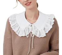 NiceYnn Court Shawl False Collar Retro Embroidery Flower Fake Collar Mini Cape Collarless Dress Shirts Blouse Collar White Split Ruffles Trim