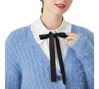 NiceYnn Detachable Bowknot Victorian Half Shirt Lapel Shirt Collar Sweet Bow Tie Chiffon Fake Blouse Collar for Women Girl Office Work Dickey Tops