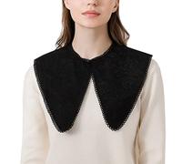 NiceYnn Detachable Fake Collar Mini Cape, Dickey False Collar Shawl with Button, Women's Tops Shirt Dress Sweaters Collar Black Lace Flower Trim