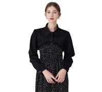 NiceYnn Detachable Long Sleeves Fake Collar Crop Top for Women Girls, Long Sleeves Button Ruffle Half Shirt Dickey False Collar Victorian Blouse Top for Wedding Dresses Sweater