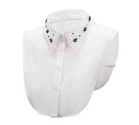 NiceYnn Detachable Pearl Rhinestone Half Shirt Blouse Fake Collar Removable Lapel False Collar Floral Lace Elegant Blouse Top for Women Girls
