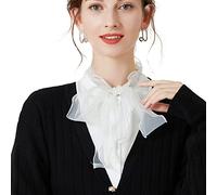 NiceYnn Detachable Vintage Elegant Stand Bowknot Shirt Collar Sweet Bow Tie Chiffon Fake Half Shirt Blouse Collar for Women Girl Office Work Dickey Tops