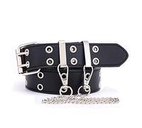 NiceYnn Double Grommet Belt with Detachable Adjustable Metal Chain - Faux PU Leather 3.3cm Wide Double Eyelet Rivet Studded Punk Belt Square Buckle