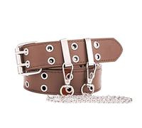 NiceYnn Double Grommet Belt with Detachable Adjustable Metal Chain - Faux PU Leather 3.3cm Wide Double Eyelet Rivet Studded Punk Belt Square Buckle