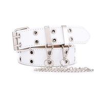 NiceYnn Double Grommet Belt with Detachable Adjustable Metal Chain PU 3.3cm | Sturdy Faux Leather Detachable Chain, Flexible Adjustment Double Eyelet Rivet Studded Punk Belt Square Buckle