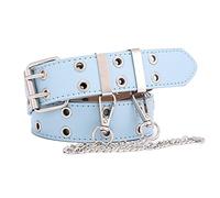 NiceYnn Double Grommet Belt with Detachable Adjustable Metal Chain PU 3.3cm | Sturdy Faux Leather Detachable Chain, Flexible Adjustment Double Eyelet Rivet Studded Punk Belt Square Buckle