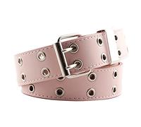 NiceYnn Double Grommet Double Eyelet Punk PU Leather Belt - Studded Goth 3.3cm Wide Rock Belt Stylish Women Men Jeans Pants Halloween Costume