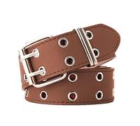 NiceYnn Double Grommet Double Eyelet Punk PU Leather Belt - Studded Goth 3.3cm Wide Rock Belt Stylish Women Men Jeans Pants Halloween Costume