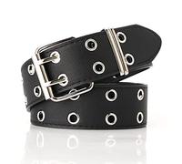 NiceYnn Double Grommet Double Eyelet Punk PU Leather Belt - Studded Goth 3.3cm Wide Rock Belt Stylish Women Men Jeans Pants Halloween Costume