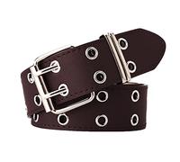 NiceYnn Double Grommet Double Eyelet Punk PU Leather Belt - Studded Goth 3.3cm Wide Rock Belt Stylish Women Men Jeans Pants Halloween Costume