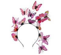 NiceYnn Fascinators Butterfly Headband, Simulation 3D Butterfly Hairband Bride Fairy Elf Crown Headpiece Party Festival Colorful Hair Accessories for Women Girls Wedding Party Props Rose Red