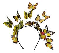 NiceYnn Fascinators Butterfly Headband, Simulation 3D Butterfly Hairband Bride Fairy Elf Crown Headpiece Party Festival Colorful Hair Accessories for Women Girls Wedding Party Props Yellow
