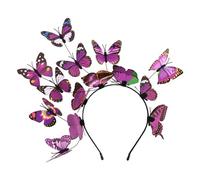 NiceYnn Fascinators Butterfly Headband, Simulation 3D Butterfly Hairband Bride Fairy Elf Crown Headpiece Party Festival Colorful Hair Accessories for Women Girls Wedding Party Props Purple