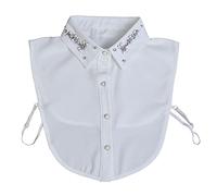 NiceYnn Fashion Pearl Rhinestone Fake Dickey Collar, Detachable Adjustable Chiffon Half Shirt Blouse Top False Collar for Women Girls White
