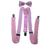 NiceYnn Glitter Braces and Bow Tie Set, Sparkling Sequin Pre-tied Bowtie & Adjustable Y Back Elastic Suspenders for Men Bachelor Dance Hen Night Party Carnival Christmas Fancy Dress Stage Show
