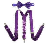 NiceYnn Glitter Braces and Bow Tie Set, Sparkling Sequin Pre-tied Bowtie & Adjustable Y Back Elastic Suspenders for Men Bachelor Dance Hen Night Party Carnival Christmas Fancy Dress Stage Show