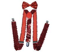NiceYnn Glitter Braces and Bow Tie Set, Sparkling Sequin Pre-tied Bowtie & Adjustable Y Back Elastic Suspenders for Men Bachelor Dance Hen Night Party Carnival Christmas Fancy Dress Stage Show