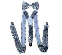 NiceYnn Glitter Braces and Bow Tie Set, Sparkling Sequin Pre-tied Bowtie & Adjustable Y Back Elastic Suspenders for Men Bachelor Dance Hen Night Party Carnival Christmas Fancy Dress Stage Show