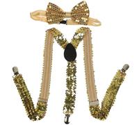NiceYnn Glitter Braces and Bow Tie Set, Sparkling Sequin Pre-tied Bowtie & Adjustable Y Back Elastic Suspenders for Men Bachelor Dance Hen Night Party Carnival Christmas Fancy Dress Stage Show