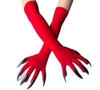 NiceYnn Halloween Paw Gloves, Long Nail Scary Paw Gloves with Elbow Length Fingernails - Devil, Witch, Cat & Wolf Claw Design, Cosplay Props for Festival & Party - Red