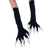 NiceYnn Halloween Paw Gloves - Scary Long Nail Ghost Witch Devil Paw Gloves with Elbow Length Cat Wolf Claw Design - Cosplay Props for Festival Funny Party - Black & Silver
