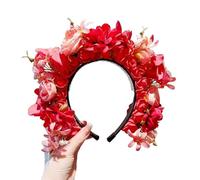 NiceYnn Headband Flower Crown Floral Wreath Boho Hairbands for Hawaiian Summer Beach Pool Wedding Birthday Party Cosplay Carnival Vacation, Bride Rose Flower Tiara Headgear Headwear Headpiece Red