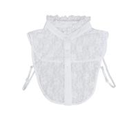 NiceYnn Hollow Out Floral Lace Chiffon Removable Dickey False Collar, Women Half Shirt Blouse Top Detachable Fake Collar Pleated Neckline White