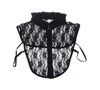 NiceYnn Hollow Out Floral Lace Chiffon Removable Dickey False Collar, Women Half Shirt Blouse Top Detachable Fake Collar Pleated Neckline Black