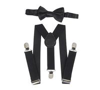 NiceYnn Kids Braces Bow Tie Set, 2.5cm Elastic Adjustable 60cm Y-Back Clip-on Suspenders, Formal Classic 9cm Pre-Tied Bowties for 1-9 years olds Boys Girls Wedding Party Fancy Dress up