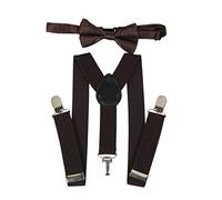 NiceYnn Kids Braces Bow Tie Set, 2.5cm Elastic Adjustable 60cm Y-Back Clip-on Suspenders, Formal Classic 9cm Pre-Tied Bowties for 1-9 years olds Boys Girls Wedding Party Fancy Dress up