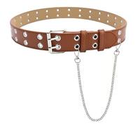 NiceYnn Kids Double Grommet Belt, Detachable Adjustable Metal Chain, PU Leather Double Hole Eyelet Belt Punk Rivet Belt for Girls Boys Jeans Pants Trousers Dress