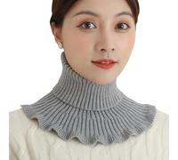 NiceYnn Knitted Turtleneck Fake Collar for Women Girls, Detachable Ruffled Mock High Neck Collar, Winter Neck Warmer Wrap Scarf Elastic Lapel False Dickey Collar for Sweater Top Cover Blouse