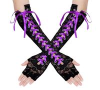 NiceYnn Lace Up Fingerless Long Gloves, 1920s Elbow Gloves Arm Warmer Lace Satin Ribbons Gothic Rock Punk Mittens Gloves for Steampunk Costume Tea Party Wedding Engageme Lace Floral Purple