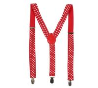 NiceYnn Mens Braces with 3 Clips - Y-Back 2.5cm Wide Adjustable Elastic Mens Suspenders Durable Suspenders Strong Metal Clips for Weddings Casual Formal Events Christmas Festival Red White Dot