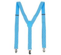 NiceYnn Mens Braces with 3 Clips - Y-Back 2.5cm Wide Adjustable Elastic Mens Suspenders Durable Suspenders Strong Metal Clips for Weddings Casual Formal Events Christmas Festival Skyblue White Dot