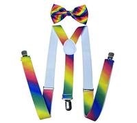 NiceYnn Men's Pre-Tied Satin Bow Tie and Braces Set, Adjustable Formal Y Back Suspenders Braces for Women Trousers with 3 Clips, Satin Tuxedo Dickey Bowtie for Wedding Business Daily-Wear