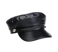 NiceYnn PU Captain Sailor Hat Newsboy Cabbie Baker Boy Peaked Beret Cap, PU Leather Flat Cap Peaker Winter Hats Black PU & Rope