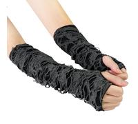 NiceYnn Punk Fingerless Long Glove, Shabby Leg Warmer Torn Ripped Gothic Arm Warmer, Stretchy Soft Fingerless Mittens Gloves, Halloween Long Black Grey Broken Slit