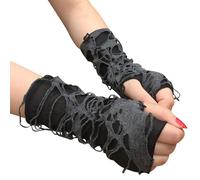 NiceYnn Punk Fingerless Long Glove, Shabby Leg Warmer Torn Ripped Gothic Arm Warmer, Stretchy Soft Fingerless Mittens Gloves, Halloween Long Black Grey Broken Slit
