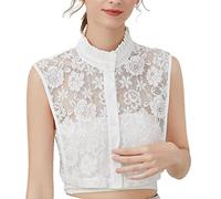 NiceYnn Ruffle Floral Lace Stand Collar for Women Girls, Lace Hollow Out Elegant Women Half Shirt Blouse Top Detachable Fake Collar