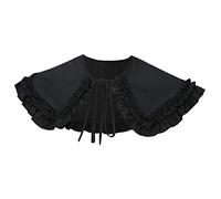 NiceYnn Shawl Detachable Mini Cape with Lace Up, Wide Lapel Ties Faux Collar Choker Black Ruffles Trim