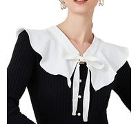 NiceYnn Shawl False Collar Court Style Detachable Mini Cape Fake Collar with Lace Up, Wide Lapel Ties Faux Collar Choker White Ruffles