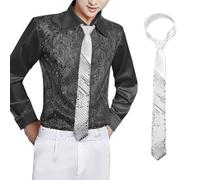 NiceYnn Skinny Sequin Ties for Men, 2" Formal Weddings Tie, Glitter Sparkly Unisex Necktie Self Tied for Dance Halloween Cosplay Party Magic Show Stage Costume Choirs Groups Silver