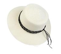 NiceYnn Sun Hat Summer Straw Hat Elegant Concave Crown Top Church Wedding Boater Sunhat Beach Braid UPF50+ 20s Foldable Cap for Women Men F Black Band & Beige