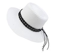 NiceYnn Sun Hat Summer Straw Hat Elegant Concave Crown Top Church Wedding Boater Sunhat Beach Braid UPF50+ 20s Foldable Cap for Women Men F Black Band & White