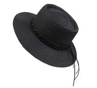 NiceYnn Sun Hat Summer Straw Hat Elegant Concave Crown Top Church Wedding Boater Sunhat Beach Braid UPF50+ 20s Foldable Cap for Women Men F Black Band & Black