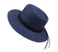 NiceYnn Sun Hat Summer Straw Hat Elegant Concave Crown Top Church Wedding Boater Sunhat Beach Braid UPF50+ 20s Foldable Cap for Women Men F Black Band & Navyblue