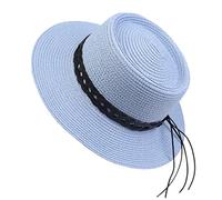 NiceYnn Sun Hat Summer Straw Hat Elegant Concave Crown Top Church Wedding Boater Sunhat Beach Braid UPF50+ 20s Foldable Cap for Women Men F Black Band & SkyBlue