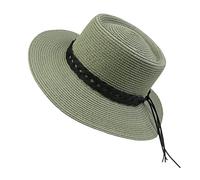 NiceYnn Sun Hat Summer Straw Hat Elegant Concave Crown Top Church Wedding Boater Sunhat Beach Braid UPF50+ 20s Foldable Cap for Women Men F Black Band & Green